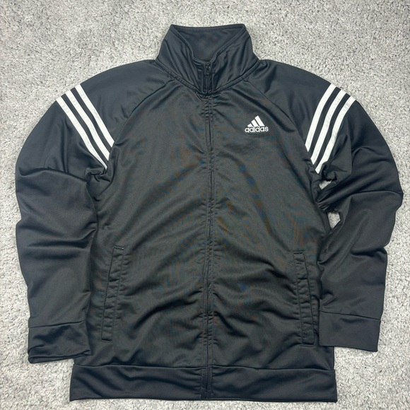 Adidas Jacket Boys Large Zip Up Activewear Pockets Athleisure Gym 3 Stripes - Picture 1 of 4